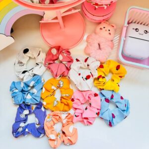 کش مو گیره مو توت فرنگی بابونه جنس پارچه ای کش ساتن کش مو اسکرانچی جلوگیری از ریزش مو و موخوره