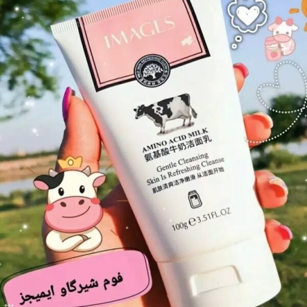 فوم شستشو صورت شیر گاو ایمیجز روشن کننده پوست آبرسان شفاف کننده مناسب عنواع پوست بوی خوب و شاداب کننده پوست صورت و بدن